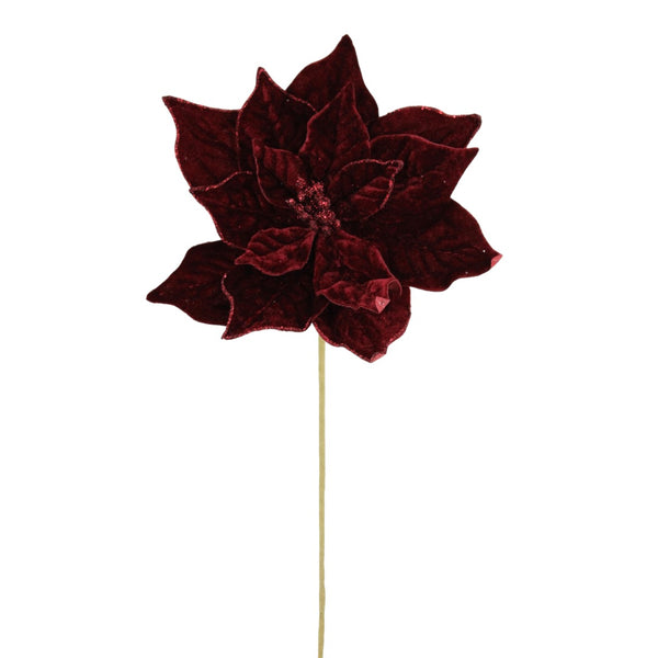 Tige de poinsettia en velours bourgogne 20"