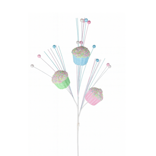 Tige cupcake rose menthe bleu 30"
