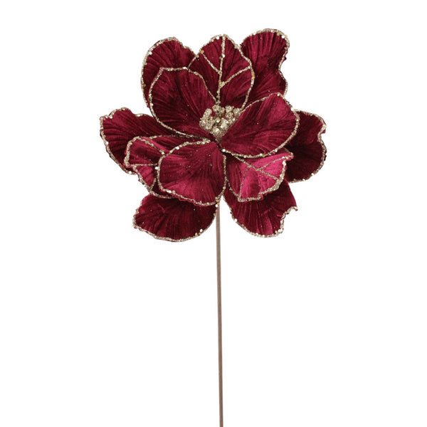 Tige de fleur en velours pailleté bourgogne or rose 22"