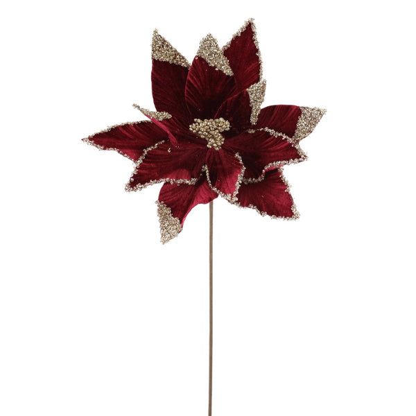 Tige de poinsettia pailletée bourgogne or rose 22"