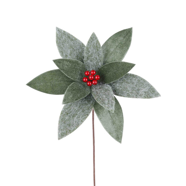 Tige de poinsettia en laine vert 20"