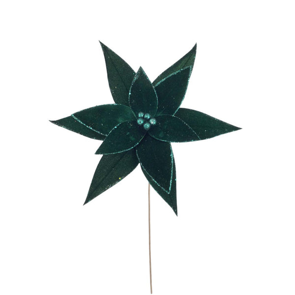 Tige de poinsettia velours/pailleté émeraude 20"