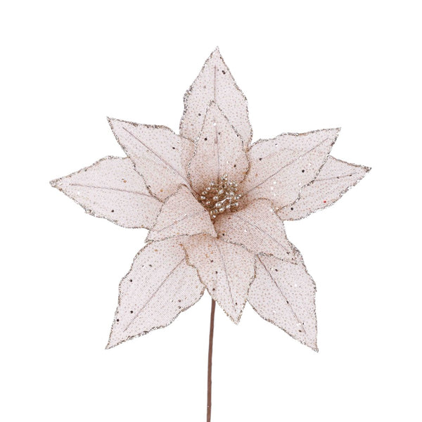 Tige de poinsettia maille/pailleté champagne 20"