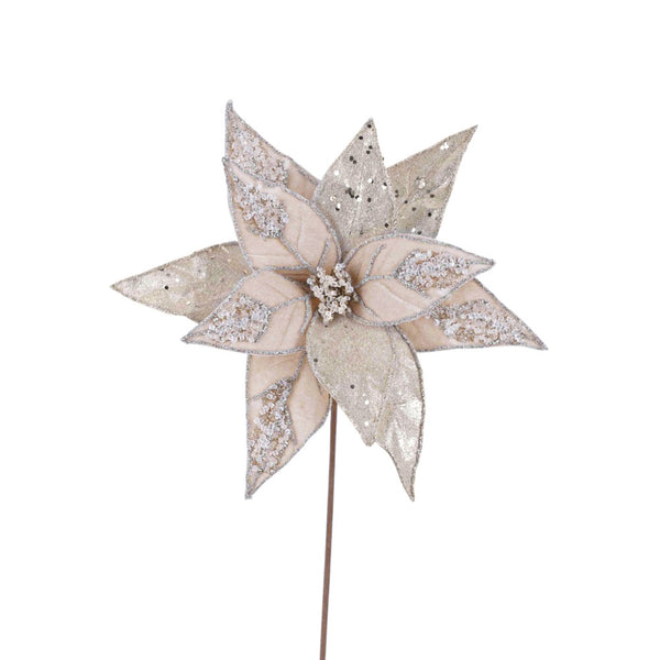Tige de poinsettia bijou/velours champagne 20"