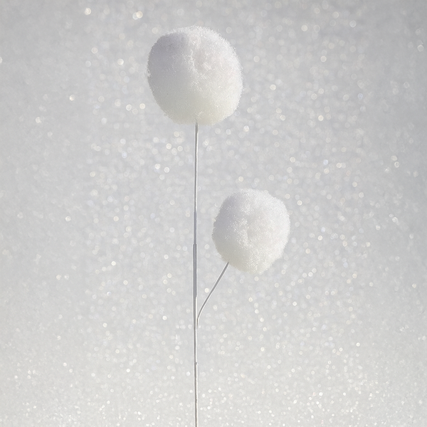 Tige boules de neige assortie blanc 27"