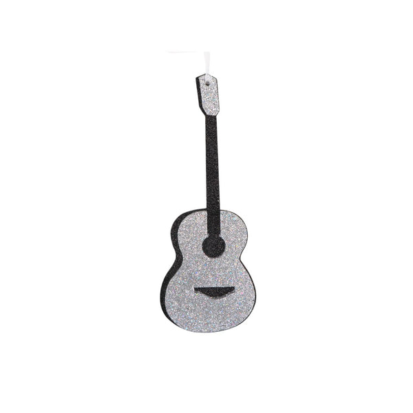 12" Black Silver Glitter Guitar Ornament