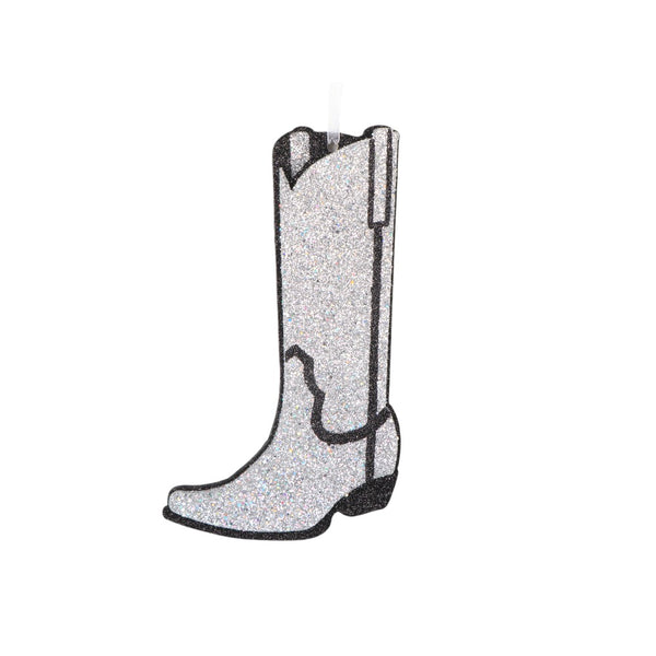 8" Black Silver Glitter Boot Ornament