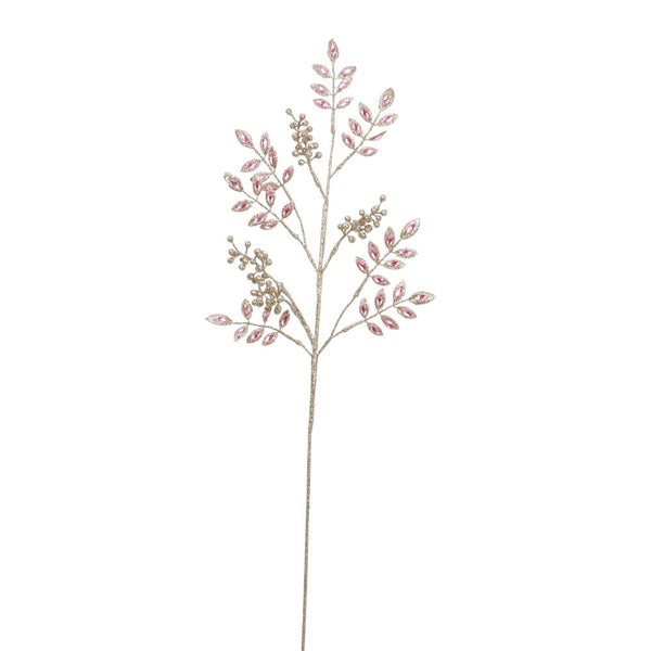 Tige baies feuille bijou rose champagne 29"