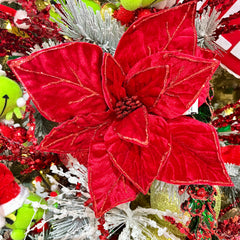 Red Velvet Poinsettia Stem with Glitter 22"