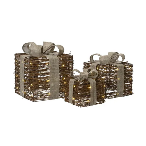 Boîte cadeau en rotin brun avec DEL