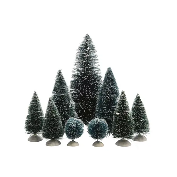 Ensemble de 8 sapins décoratifs verts enneigés