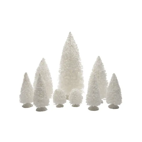 Ensemble de 8 sapins décoratifs blancs enneigés