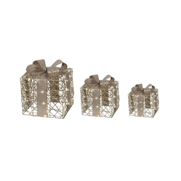 Boîte cadeau en métal doré avec DEL