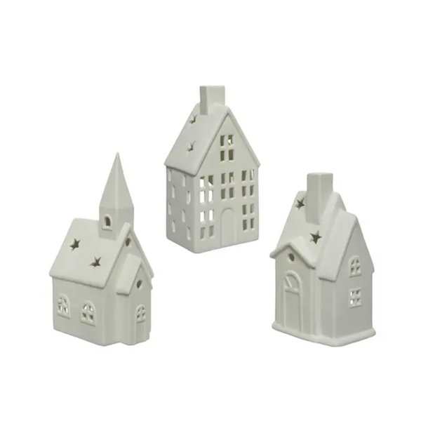 Maison bougeoir en céramique blanche 3"