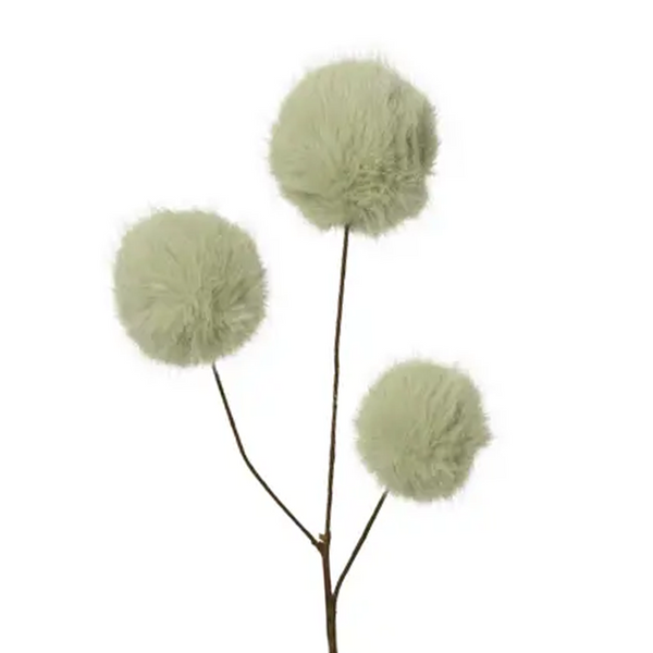 Tige décorative à 3 boules de fourrure vert sauge