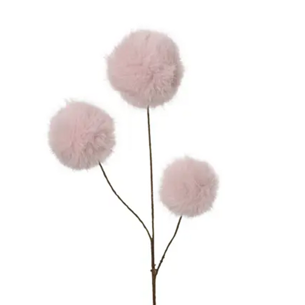 Tige décorative à 3 boules de fourrure rose pâle