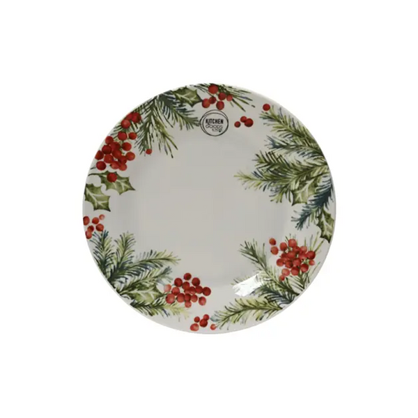 White porcelain mistletoe and pine plate