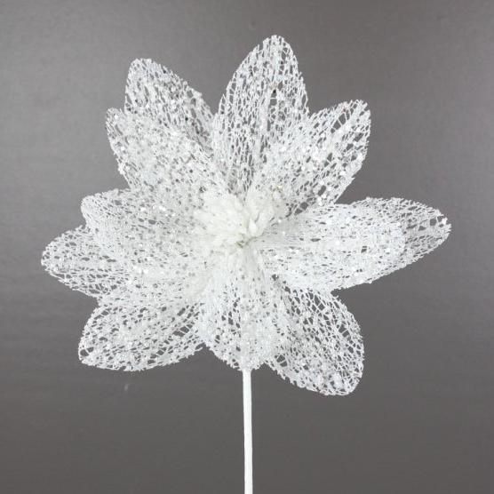 22" White Mesh Sparkly Poinsettia Stem