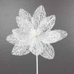22" White Mesh Sparkly Poinsettia Stem