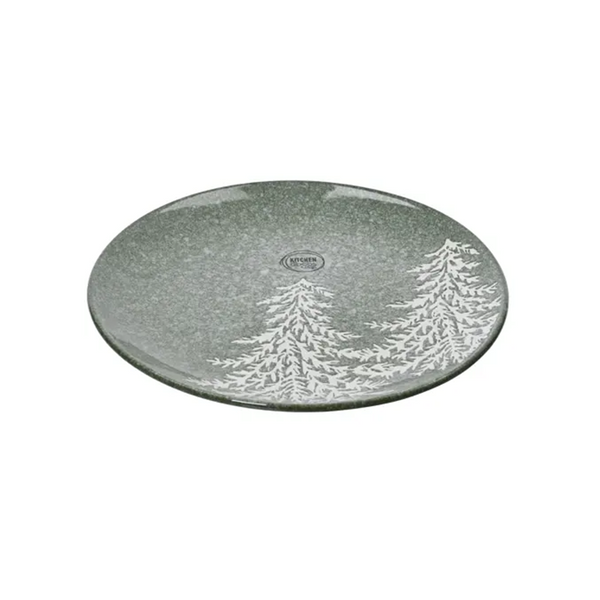 Green plate with white fir pattern 8"