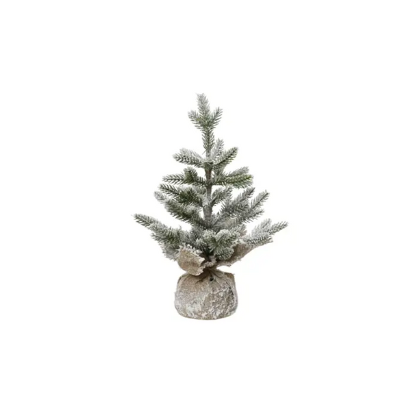 Mini arbre vert et blanc avec base en jute