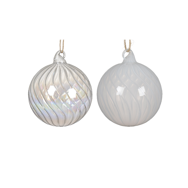 Boule de Noël en verre blanc ou irisé
