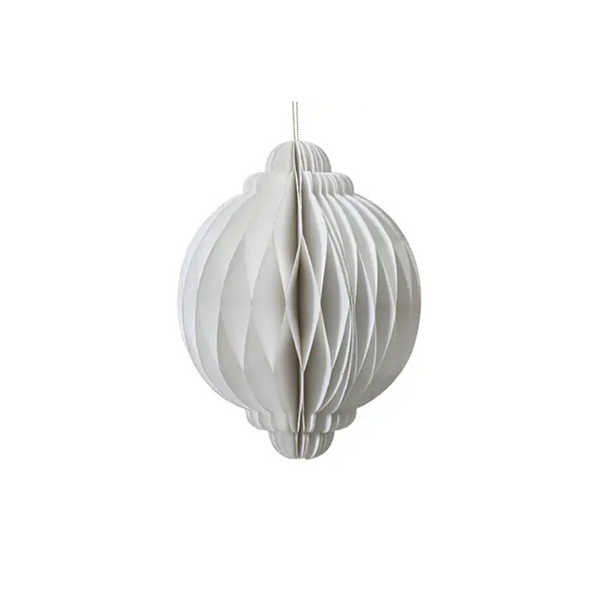 Ornement boule oignon en papier blanc 6"