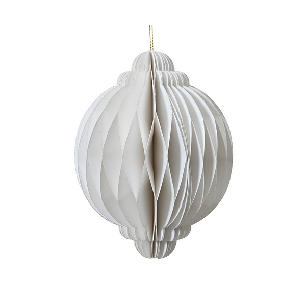Ornement boule oignon en papier blanc 12"