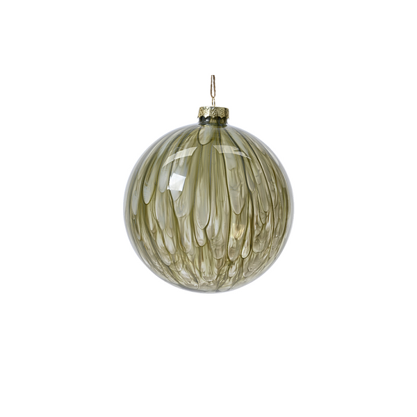 Boule de Noël en verre vert olive texturé