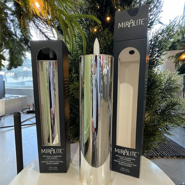 2" x 8" Silver Metallic LED Pillar Candle