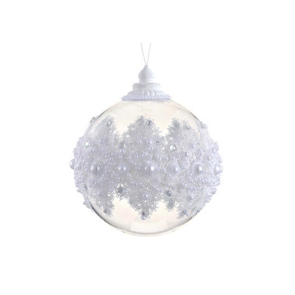 Boule transparente avec dentelle blanche perlée 5.5''