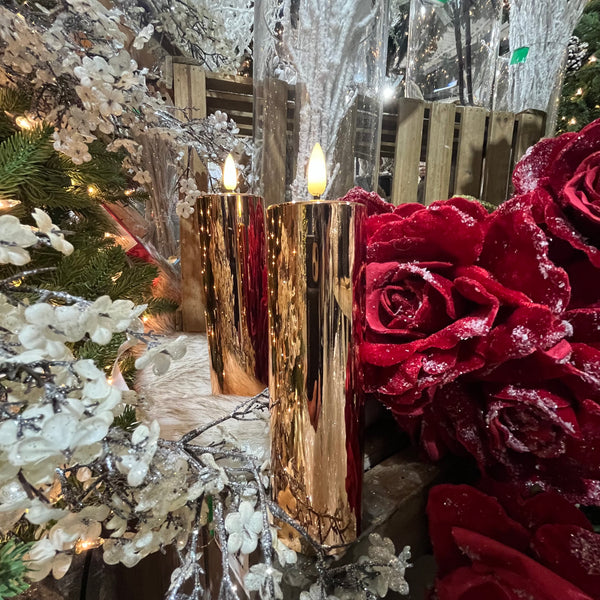 2 x 8" Rose Gold Metallic LED Pillar Candle