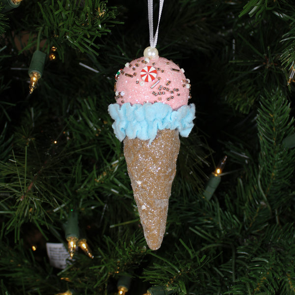 Ornement cornet crème glacée bleu clair 5,5''