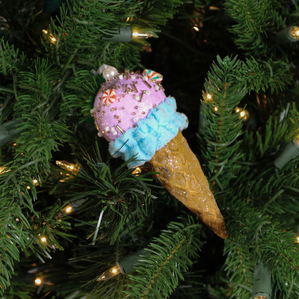 Ornement cornet crème glacée violet 5,5''