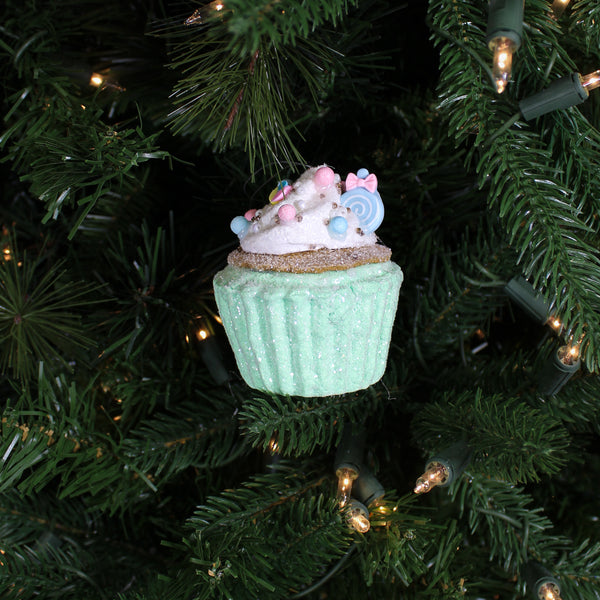 Ornement cupcake bonbon vert 3''