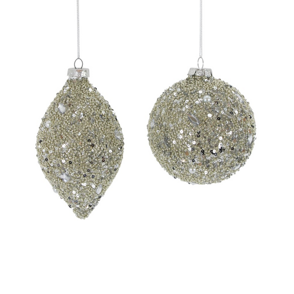 Boule ornementale pendante en verre avec bijou assortie platine 4"