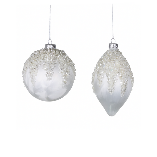 Boule ornementale pendante irisé blanc 4"