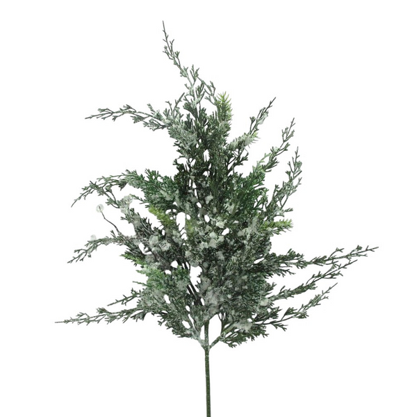 Tige de cèdre enneigée blanche et verte 29"