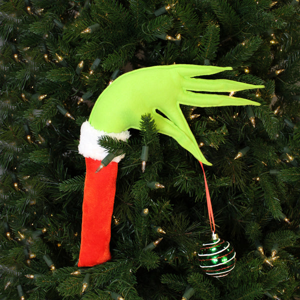 Tige main du Grinch avec boule rouge et verte 14"