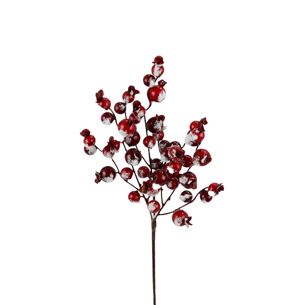 Tige de baies enneigées neige et rouge 15"