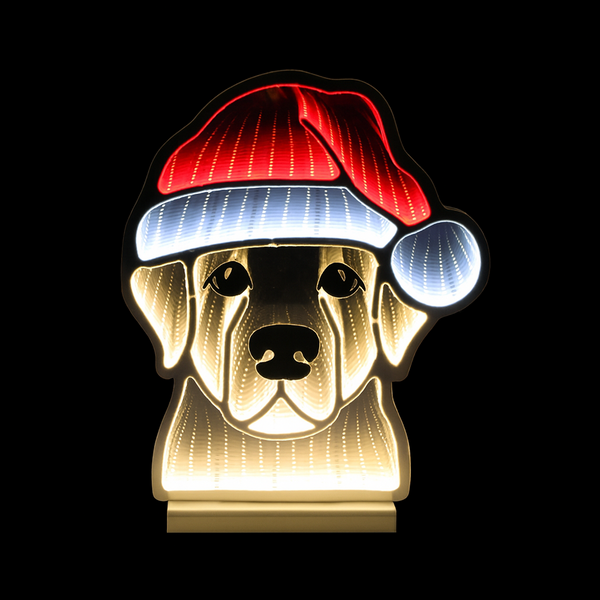 Chien de Noël LED Infinity avec base rouge blanc chaud 15.75"