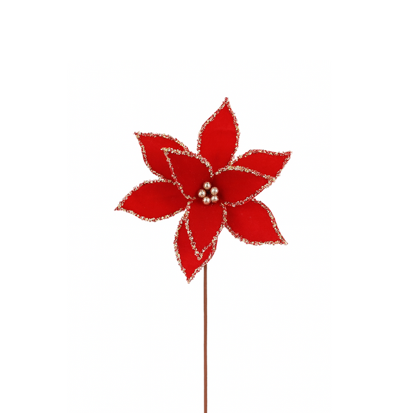 Tige de poinsettia velours/sequin rouge 20"