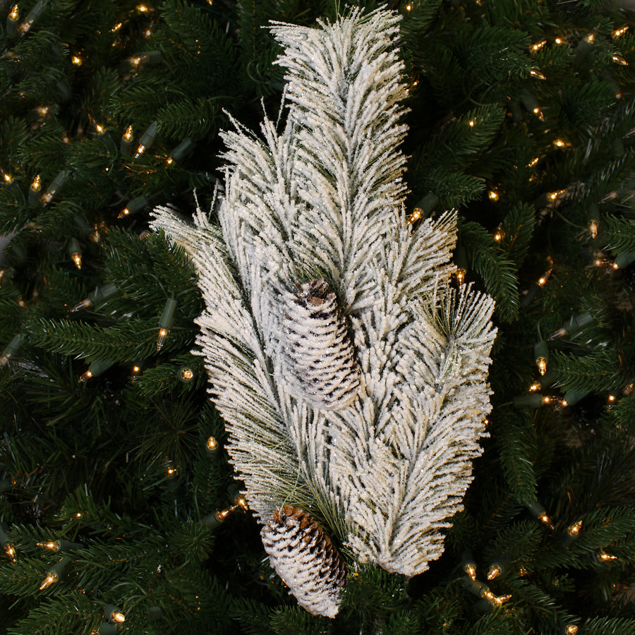 Tige de pin enneigée blanc vert naturel 30