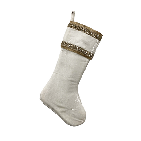 Bas de Noël velours blanc hivernal 25"