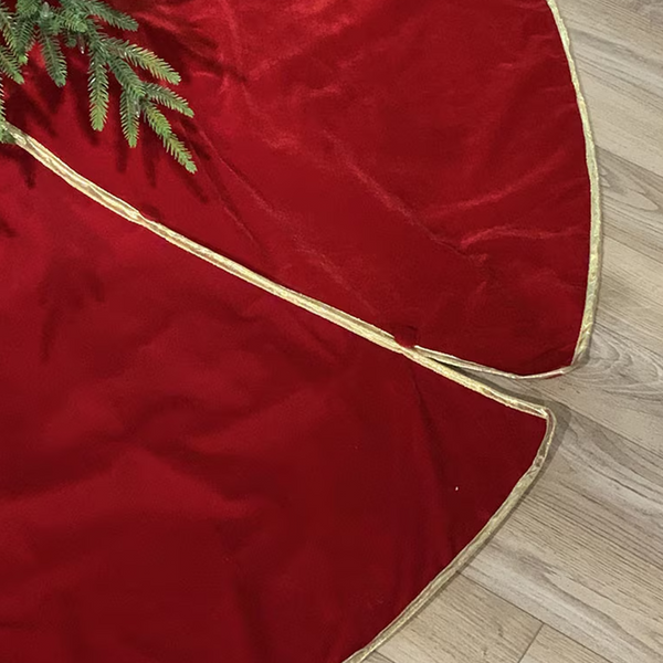 Jupe de sapin en velours rouge à bordure dorée