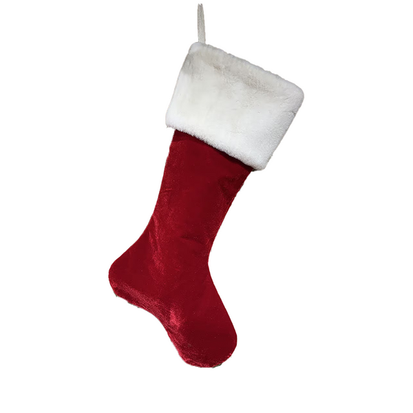 Bas de Noël en velours rouge et fausse fourrure blanche