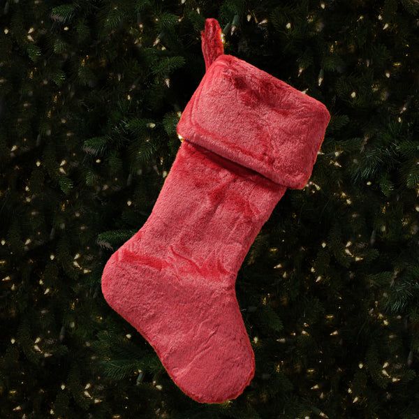 Bas de Noël en fausse fourrure rouge vin