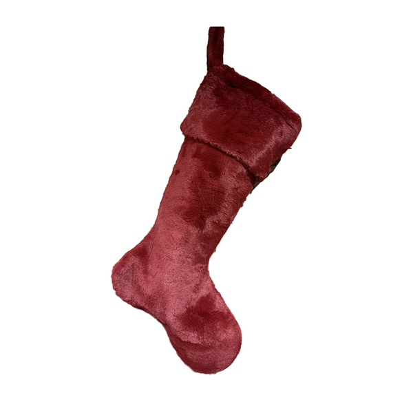 Bas de Noël en fausse fourrure rouge vin