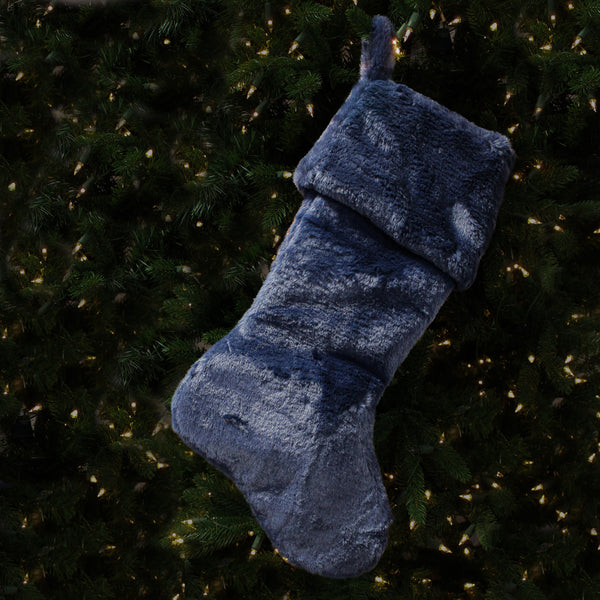 Bas de Noël en fausse fourrure bleu marin