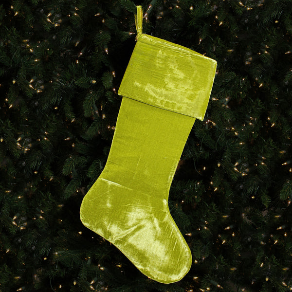 Bas de Noël en velours vintage vert pomme